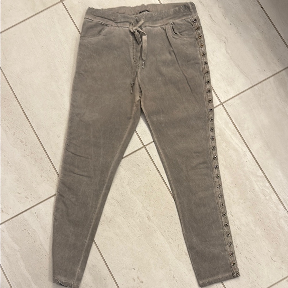 Gray Jogger Pants with Side Button Detail